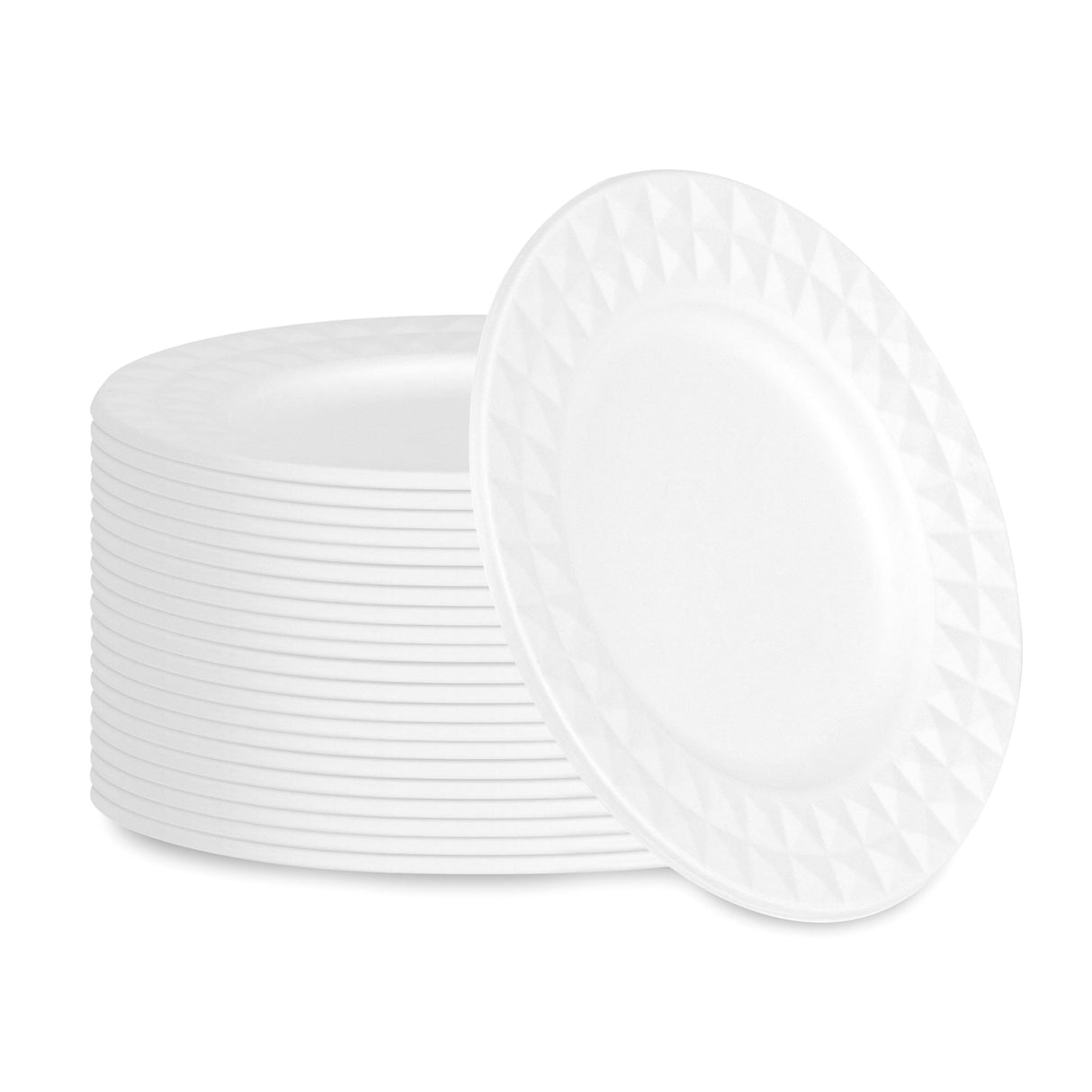 Plates, Pulp Safe 7 x 7 x 0.50 Inch, Sugarcane & Bagasse, White, with Diamond Rim,4 - 25 COUNT