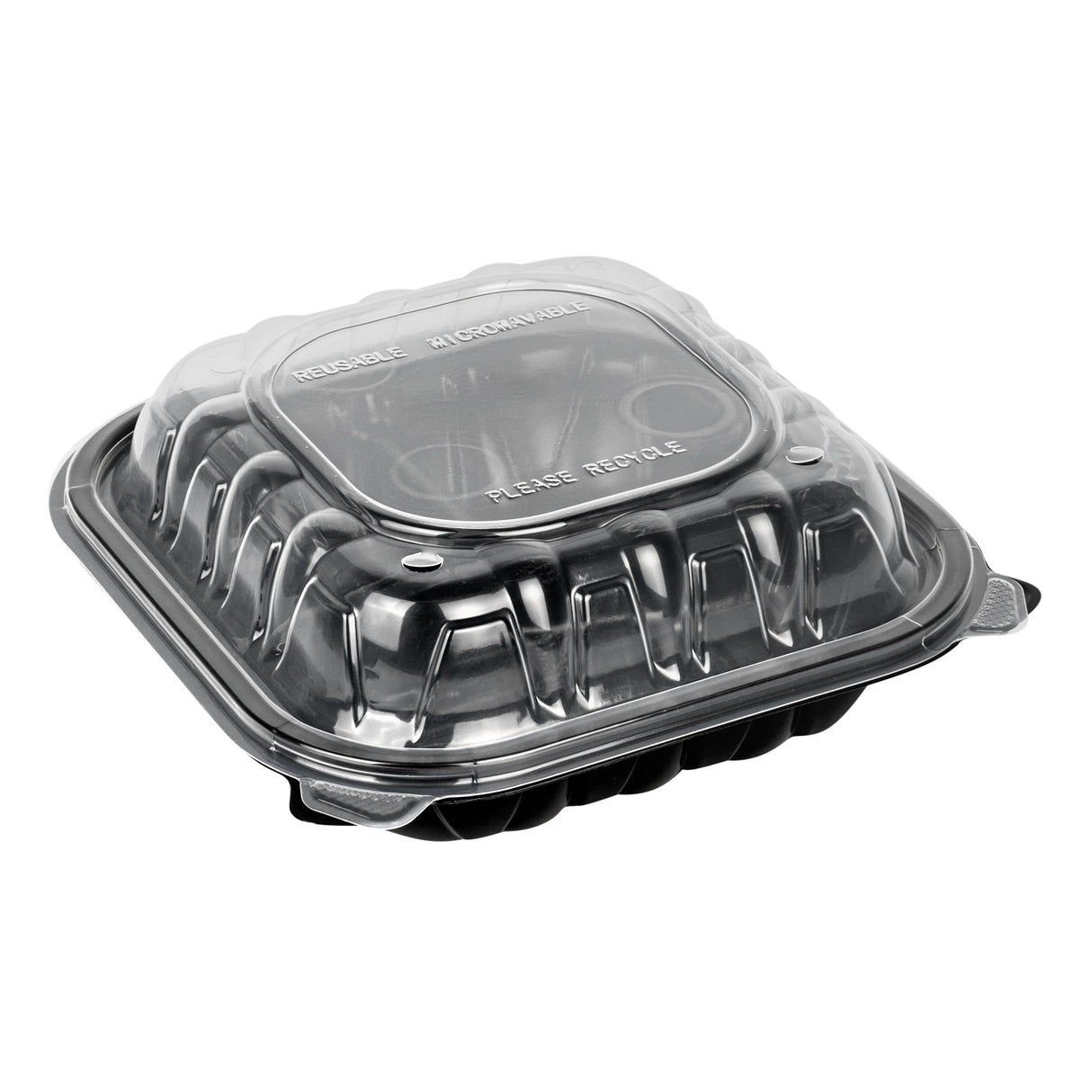 Containers, 3-Compartment, Thermo Tek 34 Ounce, Plastic, Black, 8 x 8 x 3 Inch, Clamshell,2 - 50 COUNT