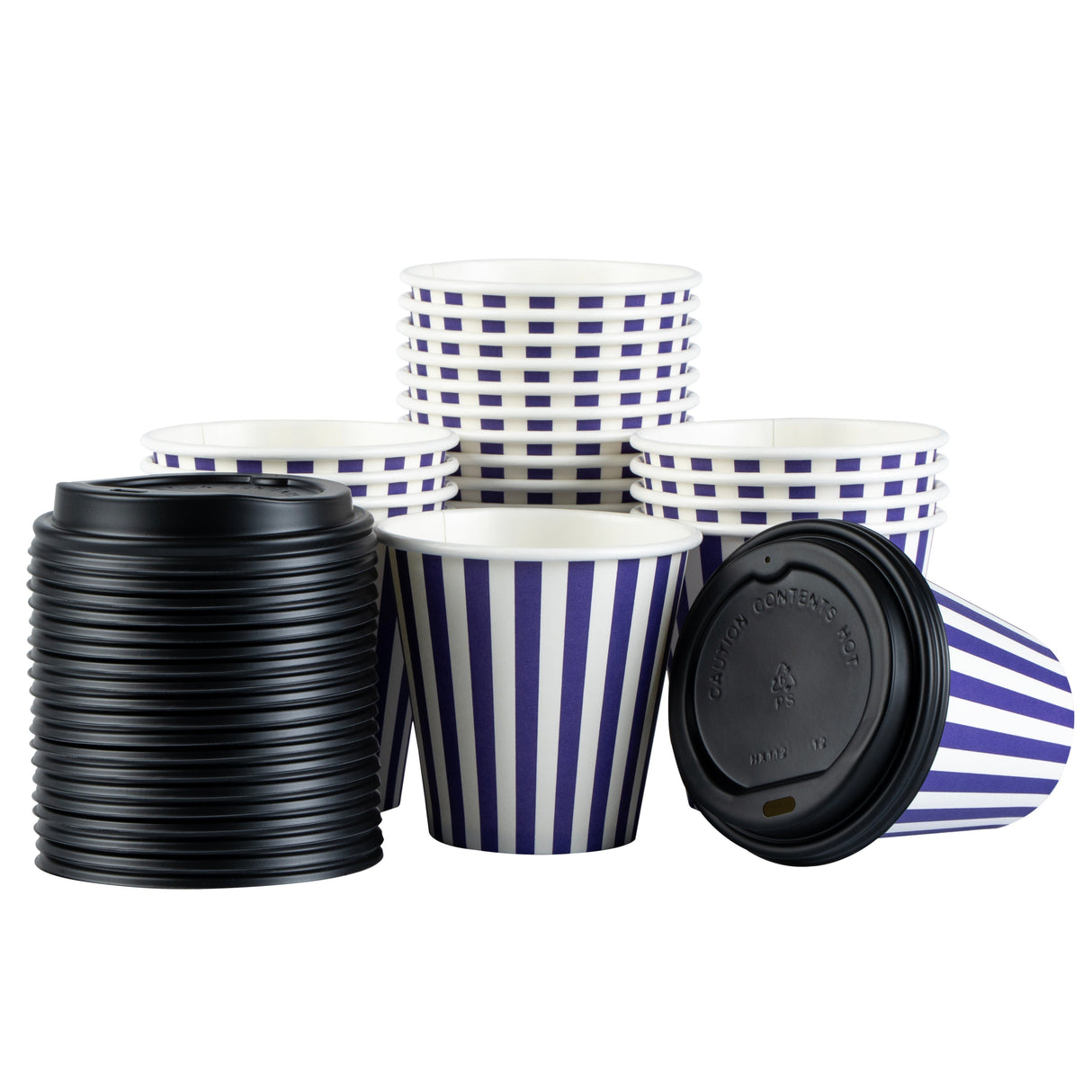 Cups, Hot, Restpresso 8 Ounce, Paper, Purple & White, Single Wall, 3.50 x 3.50 x 3.25 Inch, with Black Lid,20 - 20 COUNT