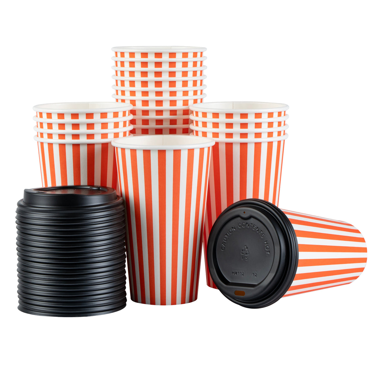 Cups, Hot, Restpresso 16 Ounce, Paper, Orange & White, Single Wall, 3.50 x 3.50 x 5.50 Inch, with Black Lid,20 - 20 COUNT
