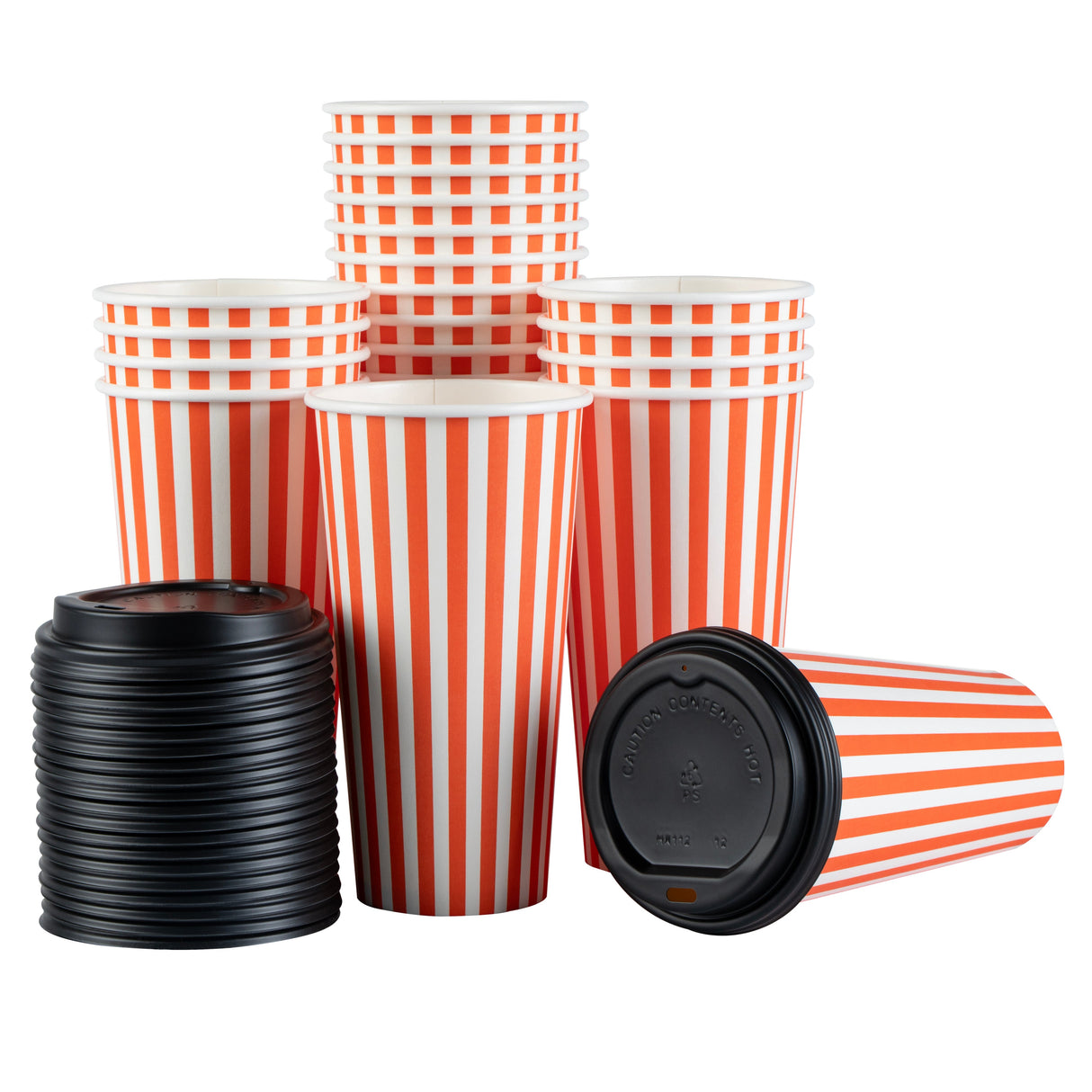 Cups, Hot, Restpresso 20 Ounce, Paper, Orange & White, Single Wall, 3.50 x 3.50 x 6.25 Inch, with Black Lid,20 - 20 COUNT