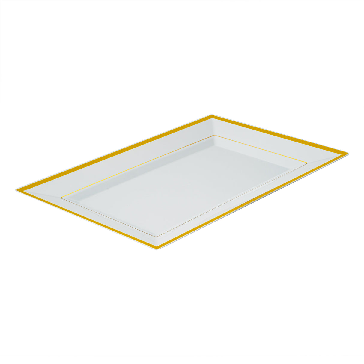 Plates, Moderna 12.75 x 8.25 x 0.75 Inch, Plastic, White, Gold-Rim, Rectangular,10 - 1 EACH