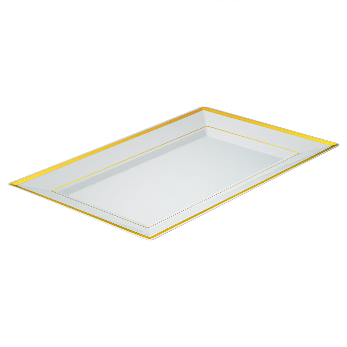 Plates, Moderna 12.50 x 7.25 x 0.75 Inch, Plastic, White, Gold-Rim, Rectangular,10 - 1 EACH