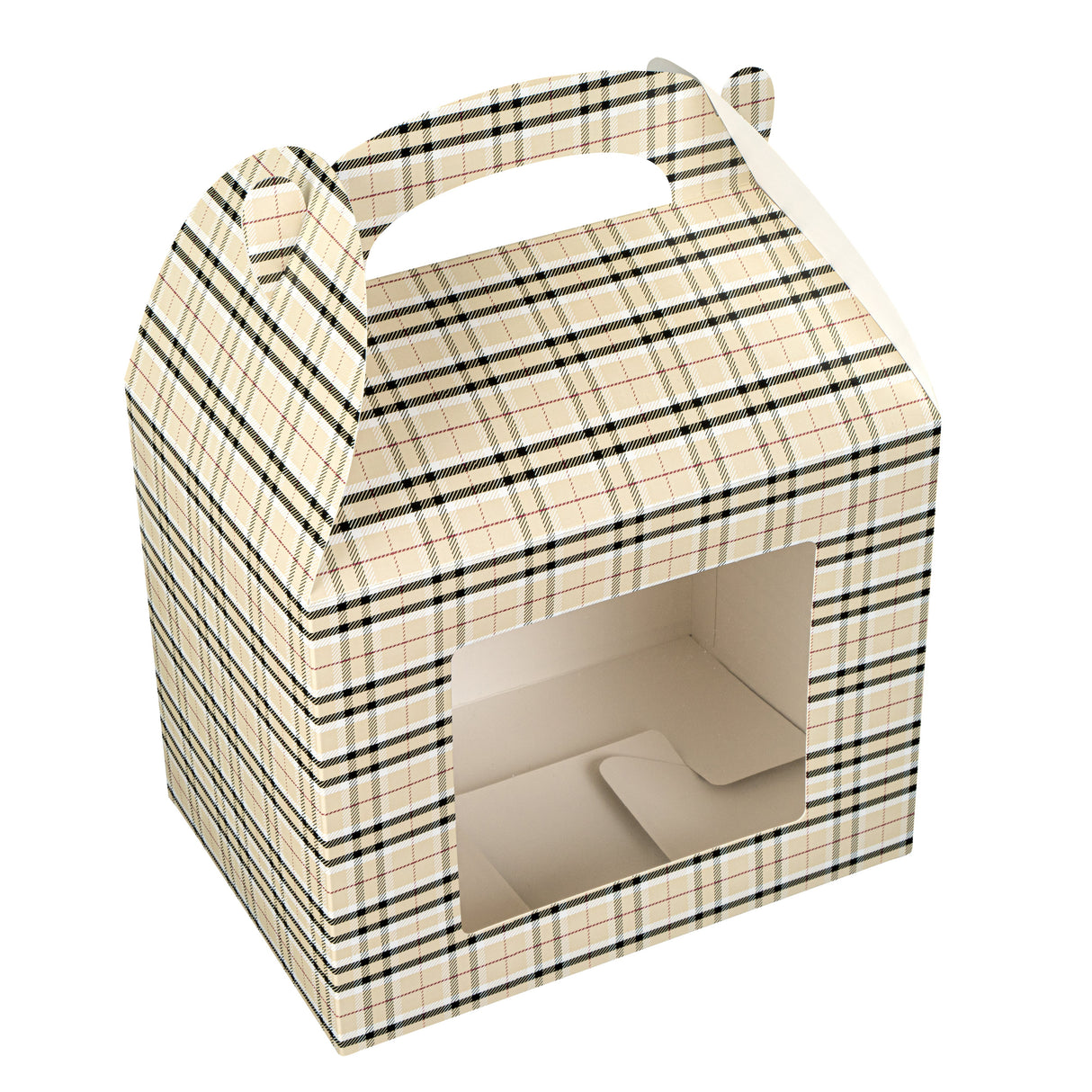 Boxes, Gable & Lunch, Bio Tek 10 x 7 x 8 Inch, Paper, Plaid, with Window,25 - 1 EACH
