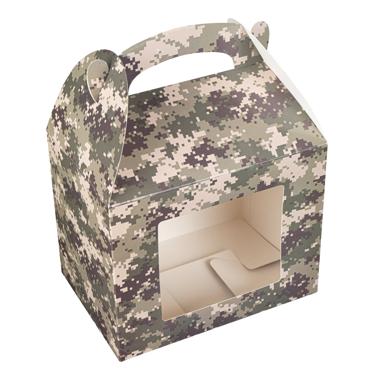 Boxes, Gable & Lunch, Bio Tek 10 x 7 x 8 Inch, Paper, Camouflage, with Window,25 - 1 EACH