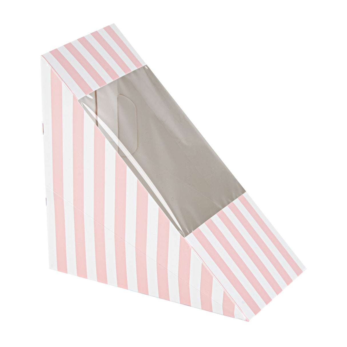 Boxes, Sandwich, Cafe Vision Medium, Paper, Pink & White Stripe, 4.75 x 4.75 x 2.75 Inch, Wedge, with Window,25 - 1 EACH