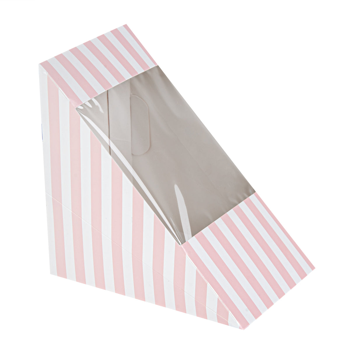 Boxes, Sandwich, Cafe Vision Large, Paper, Pink & White Stripe, 4.75 x 4.75 x 3.25 Inch, Wedge, with Window,25 - 1 EACH