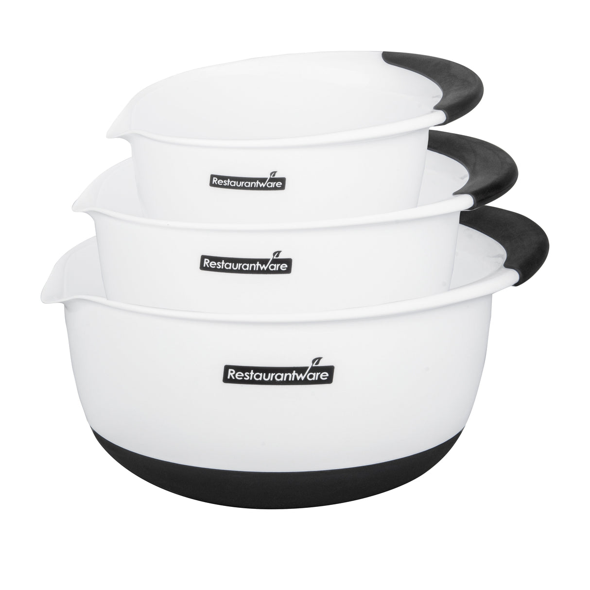 Bowl Set, Mixing, Comfy Grip 3-Piece, White, Plastic, with Pour Spout,1 - 3 PIECE