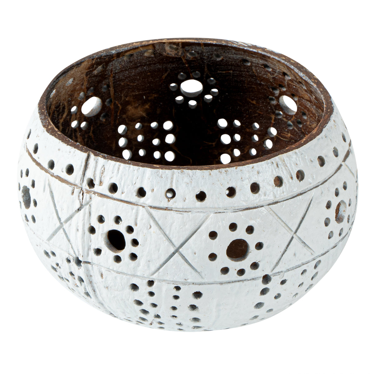 Holders, Candle, Coco Casa, 4 x 4 x 3.25 Inch, Coconut Shell, White, Sun & Light Pattern,1 - 1 EACH