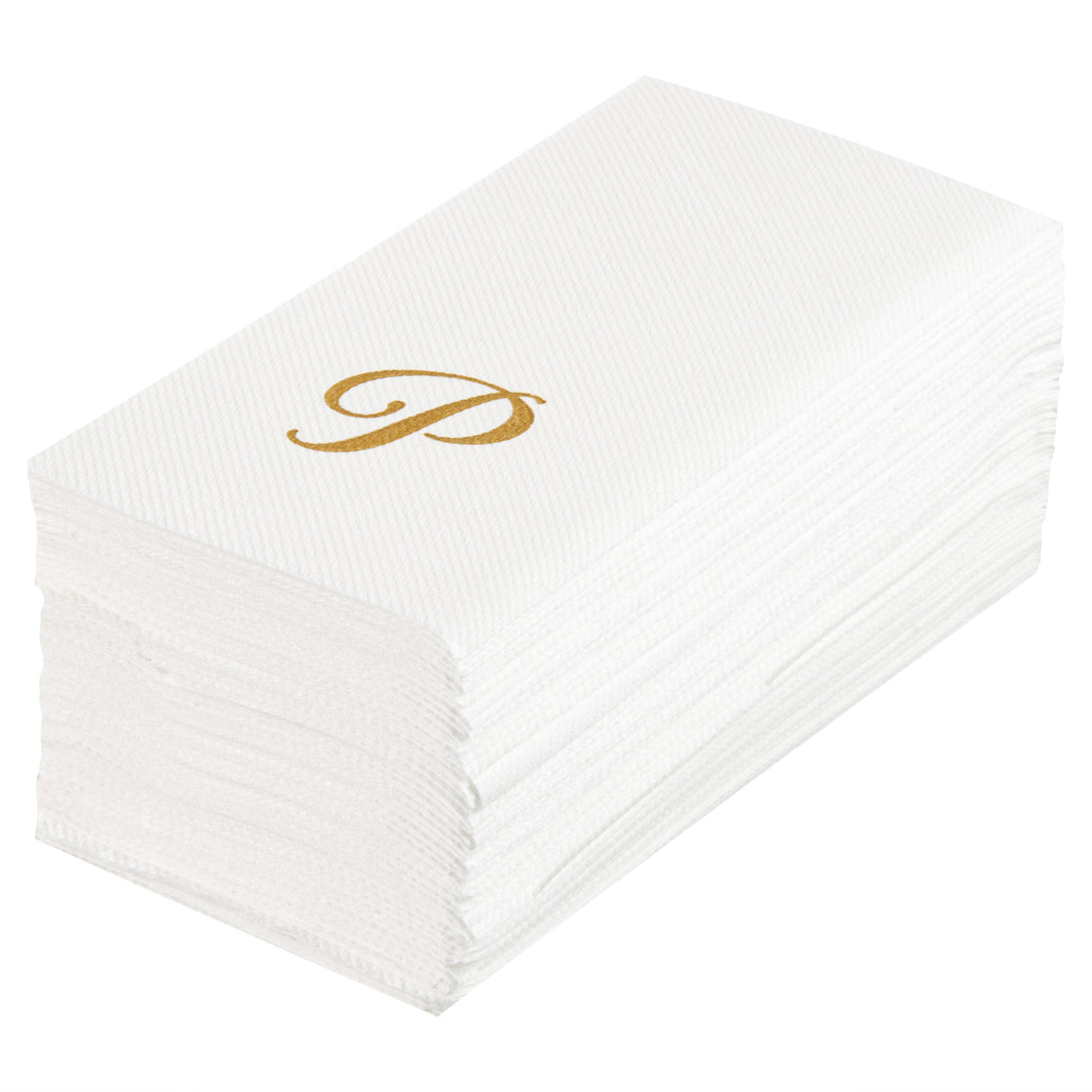 Towels, Guest, Luxenap, Linen-Feel, White, with Gold Sans Serif Letter P, Air Laid, 15.75 x 8 Inch, Rectangular,40 - 50 COUNT
