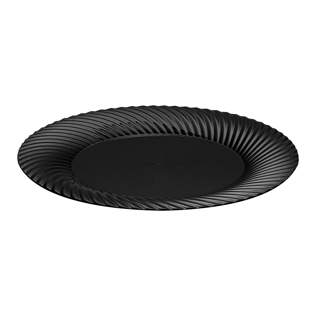 Plates, Moderna 9 x 9 x 0.50 Inch, Plastic, Black, Wave Textured Rim, Round,5 - 40 COUNT