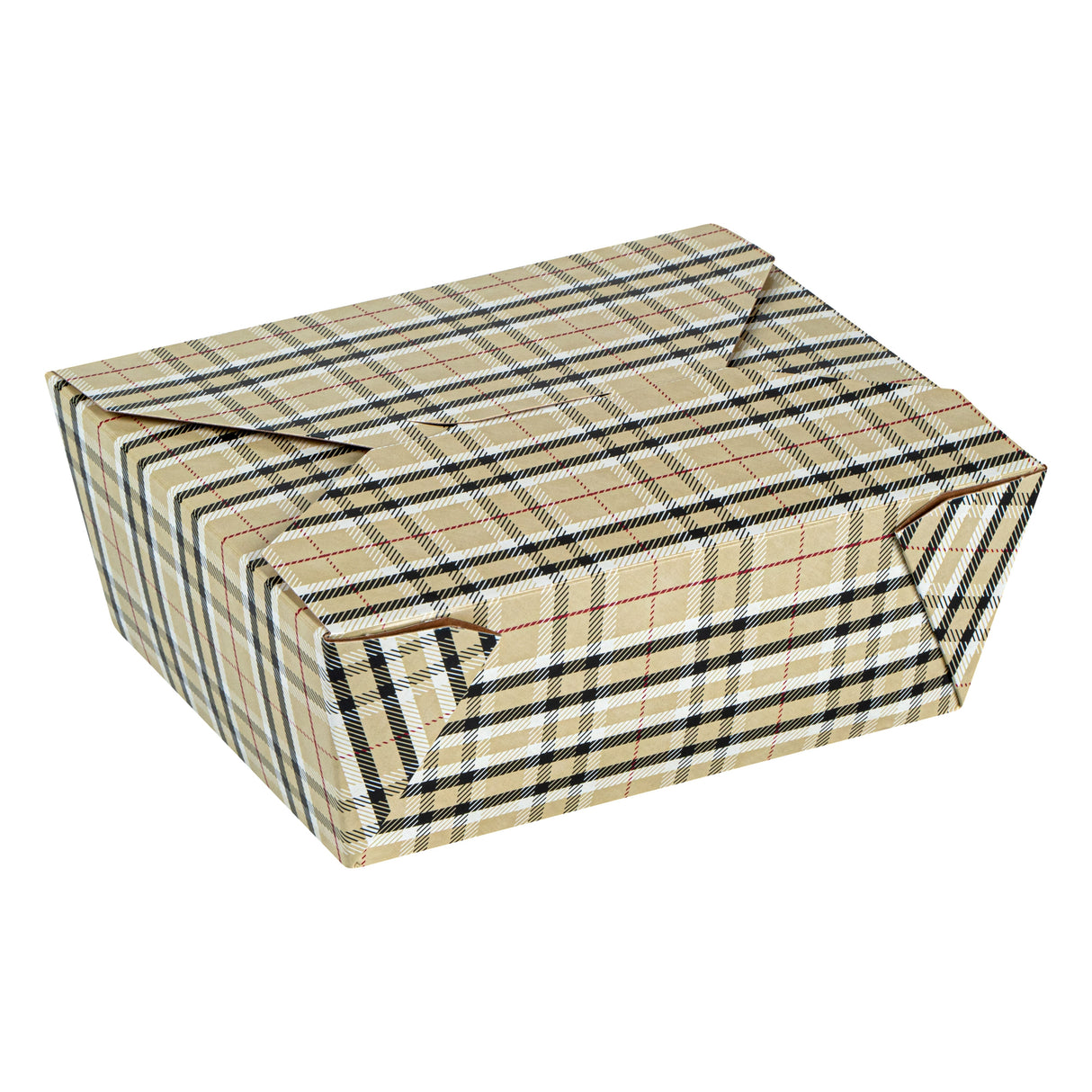 Containers, Take-Out, Bio Tek 45 Ounce, Paper, Plaid, 6.75 x 5.50 x 2.50 Inch, #8, Rectangular,4 - 50 COUNT