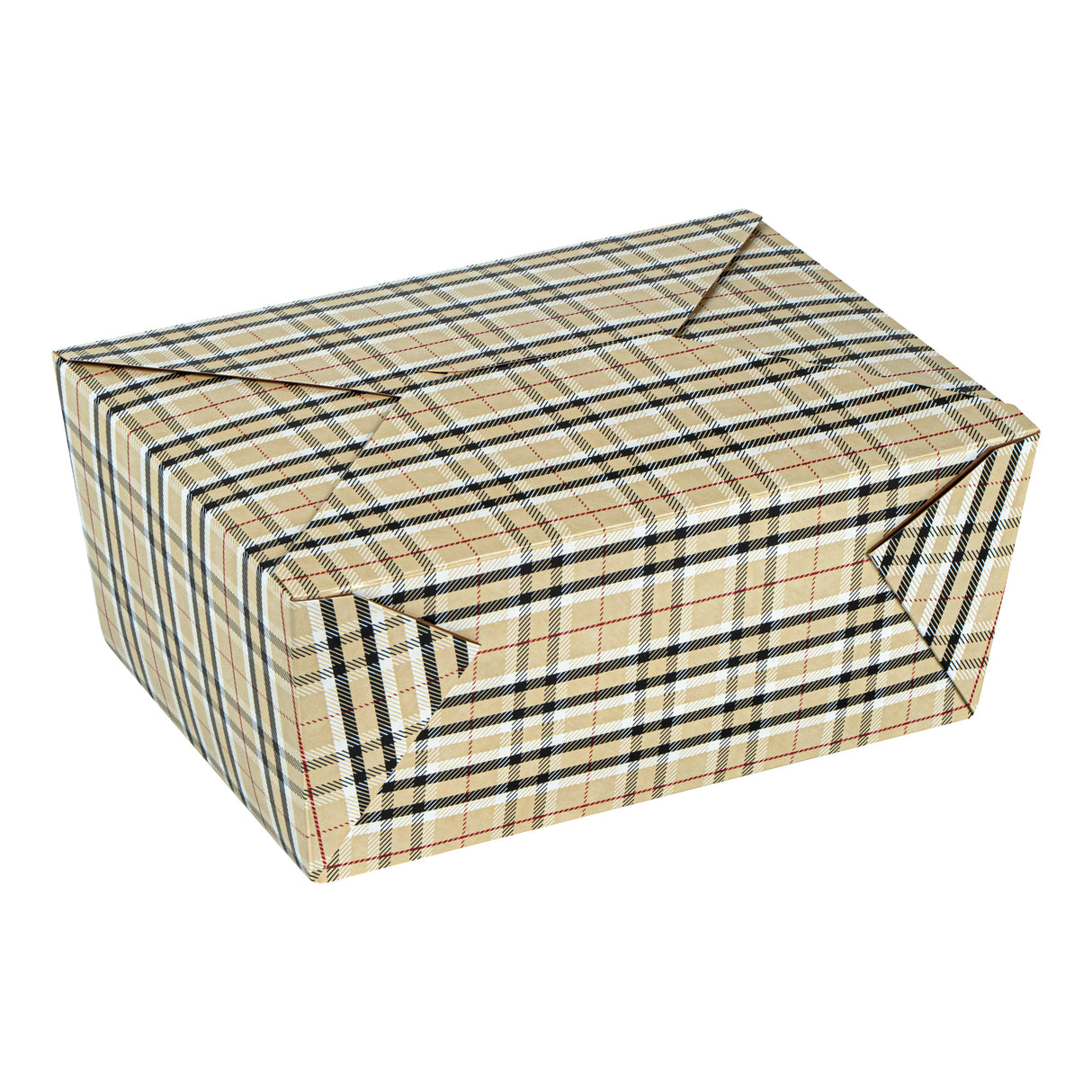 Containers, Take-Out, Bio Tek 98 Ounce, Paper, Plaid, 8.50 x 6.25 x 3.50 Inch, #4,4 - 50 COUNT