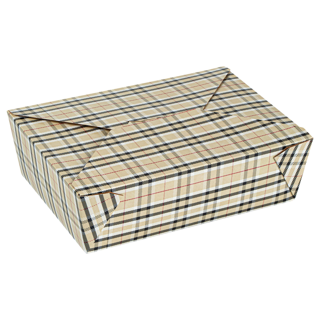 Containers, Take-Out, Bio Tek 71 Ounce, Paper, Plaid, 8.50 x 6.25 x 2.50 Inch, #3, Rectangular,4 - 50 COUNT