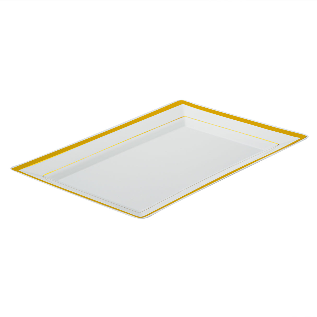 Plates, Moderna 9.50 x 6.25 x 0.50 Inch, Plastic, White, Gold-Rim, Rectangular,10 - 10 COUNT