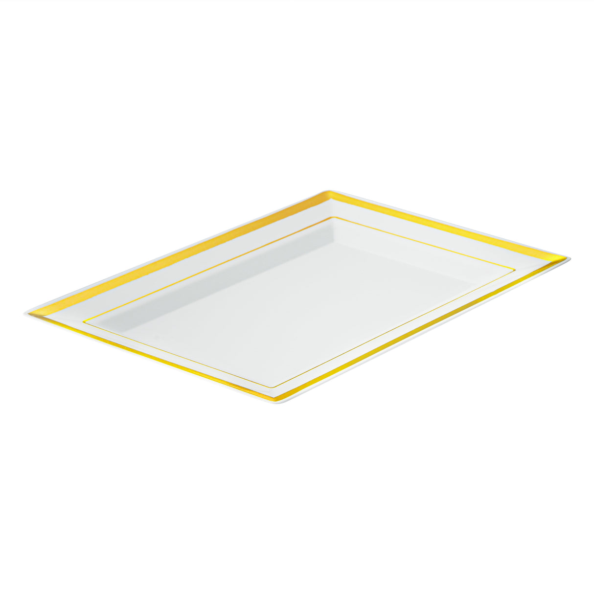 Plates, Moderna 7.50 x 5.25 x 0.50 Inch, Plastic, White, Gold-Rim, Rectangular,10 - 10 COUNT