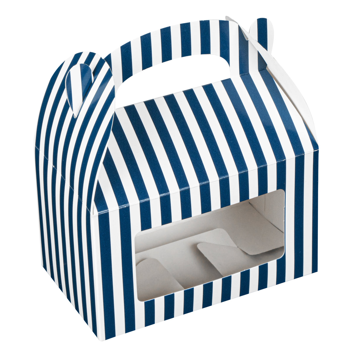 Boxes, Gable & Lunch, Bio Tek 6 x 3.50 x 3.50 Inch, Paper, Blue & White Stripe, with Window,4 - 25 COUNT