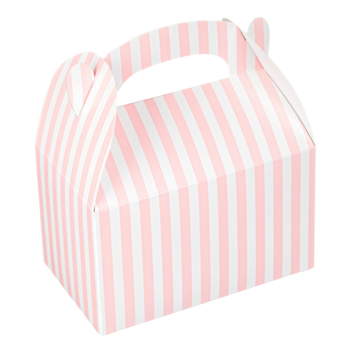 Boxes, Gable, 6 x 3.5 x 3.5 Inch, Paper, Pink & White Stripe, with Handle,1 - 100 COUNT