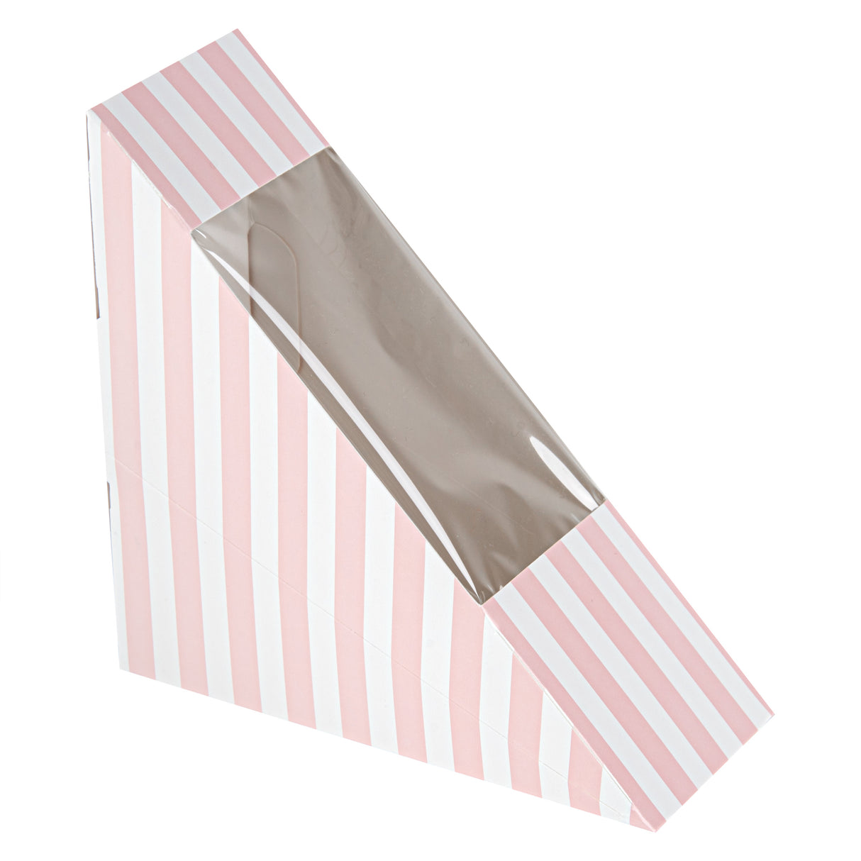Boxes, Sandwich, Cafe Vision Small, Paper, Pink & White Stripe, 4.75 x 4.75 x 2 Inch, Wedge, with Window,8 - 25 COUNT