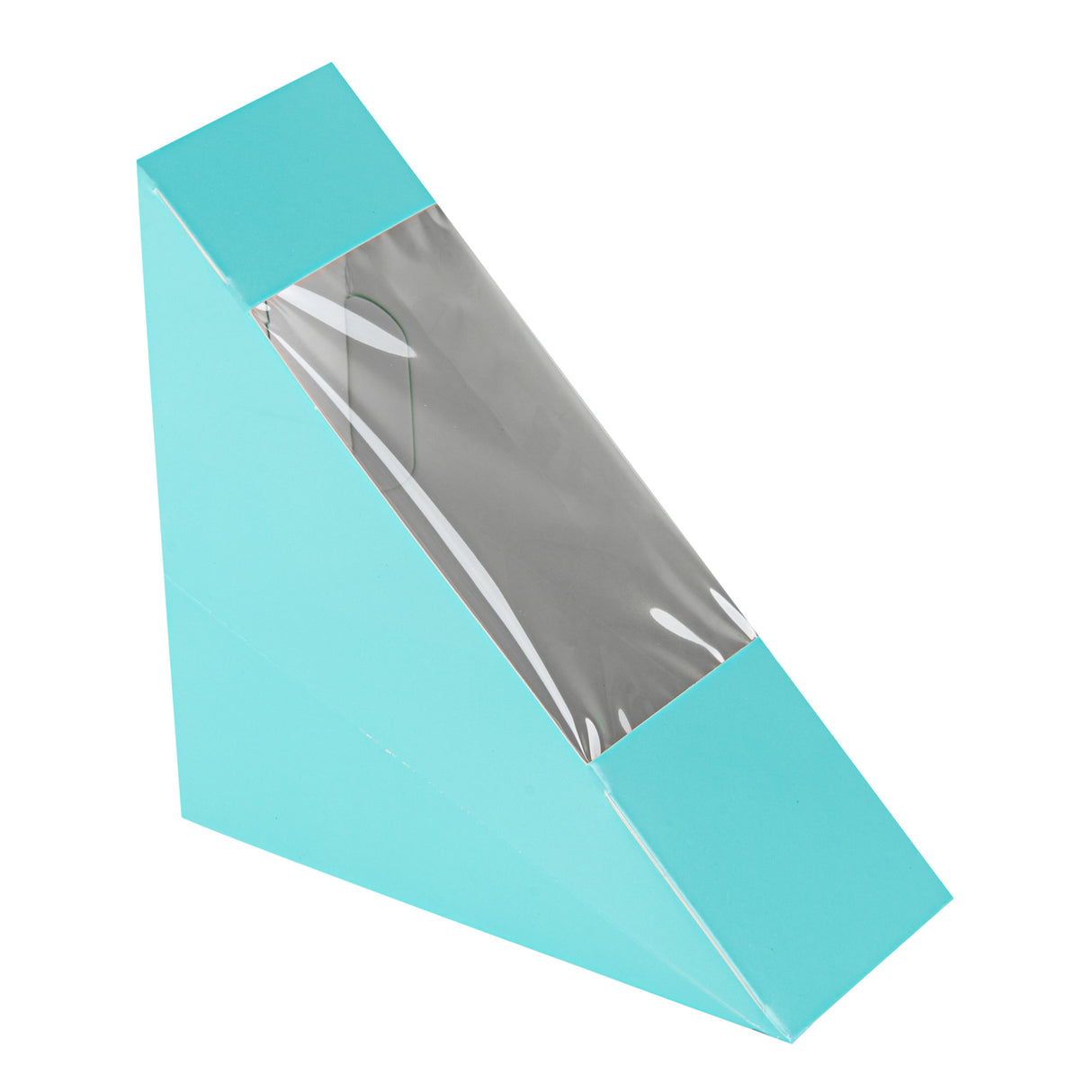 Boxes, Sandwich, Cafe Vision Small, Paper, Turquoise, 4.75 x 4.75 x 2 Inch, Wedge, with Window,8 - 25 COUNT