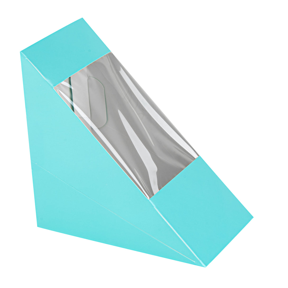 Boxes, Sandwich, Cafe Vision Medium, Paper, Turquoise, 4.75 x 4.75 x 2.75 Inch, Wedge, with Window,8 - 25 COUNT