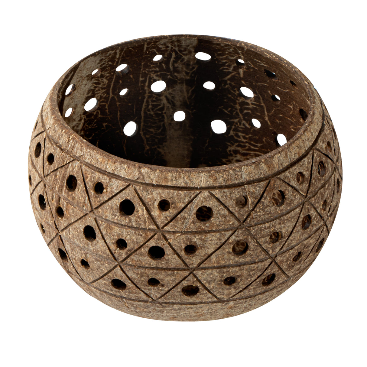 Holders, Candle, Coco Casa, 4 x 4 x 3.25 Inch, Coconut Shell, Tan, Geometric Pattern,10 - 1 EACH