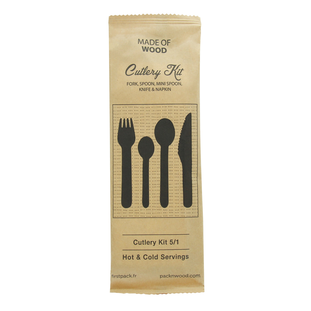 Cutlery Kits, Fork/Spoon/Knife, 5-Piece, Wood, 6.20 Inch, includes Mini Spoon & Napkin, Individually-Wrapped,250 - 5 PIECE