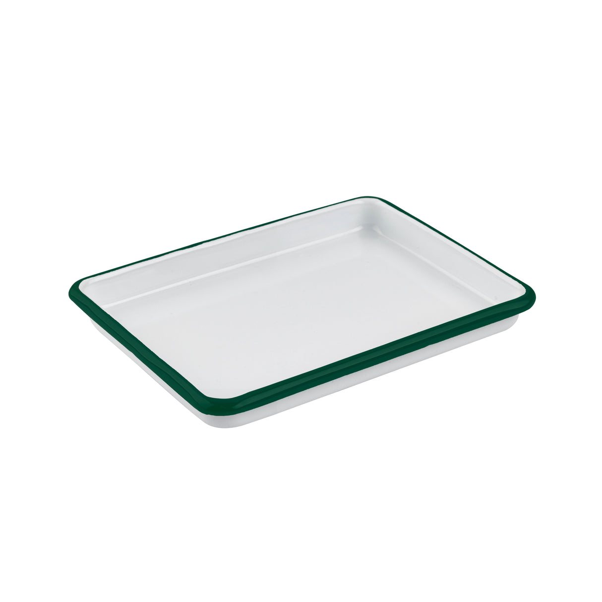 Trays, 6.50 x 4.80 x 1 Inch, Rectangular, White with Green Rim, Enamel, Reusable,12 - 1 EACH