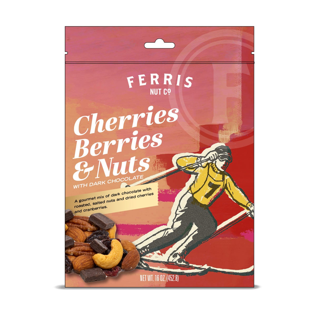 Snack Mix, Cherries/Berries/Nuts, contains Dark Chocolate, Pouch,12 - 16 OUNCE