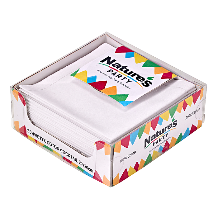 Napkins, Cocktail, Cotton, White, 7.87 x 7.87 Inch,24 - 20 COUNT