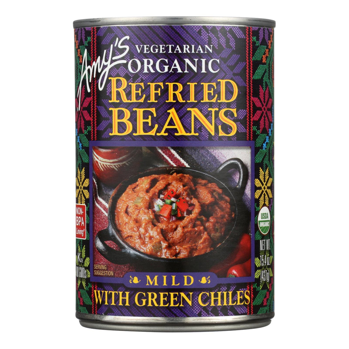 Beans, Refried, contains Mild Green Chiles,12 - 15.4 OUNCE