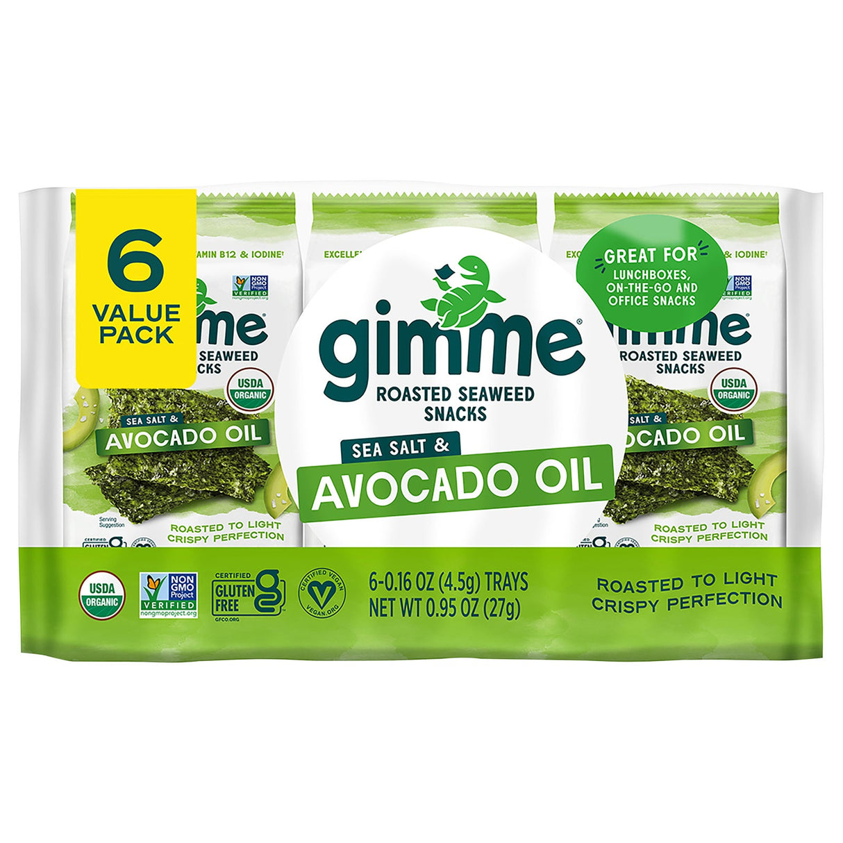 Snacks, Roasted Seaweed, Sea Salt & Avocado Oil, Individually-Wrapped, 0.16 Ounce,8 - 6 COUNT