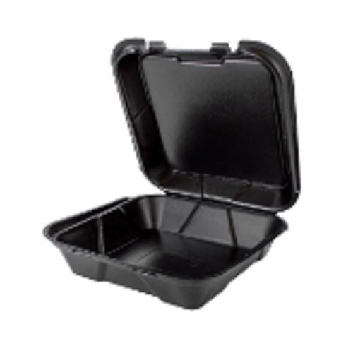 Containers, 9.25 x 9.25 Inch, Foam, Black, Vented, Hinged,2 - 100 COUNT