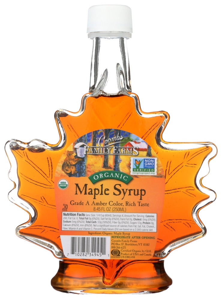 Syrup, Maple, Grade A, Amber, Glass, Leaf-Shape,12 - 8.45 FLUID