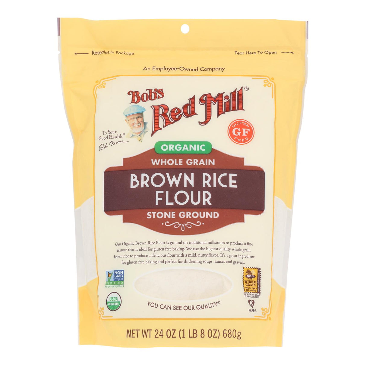 Flour, Brown Rice, Resealable Package,4 - 24 OUNCE