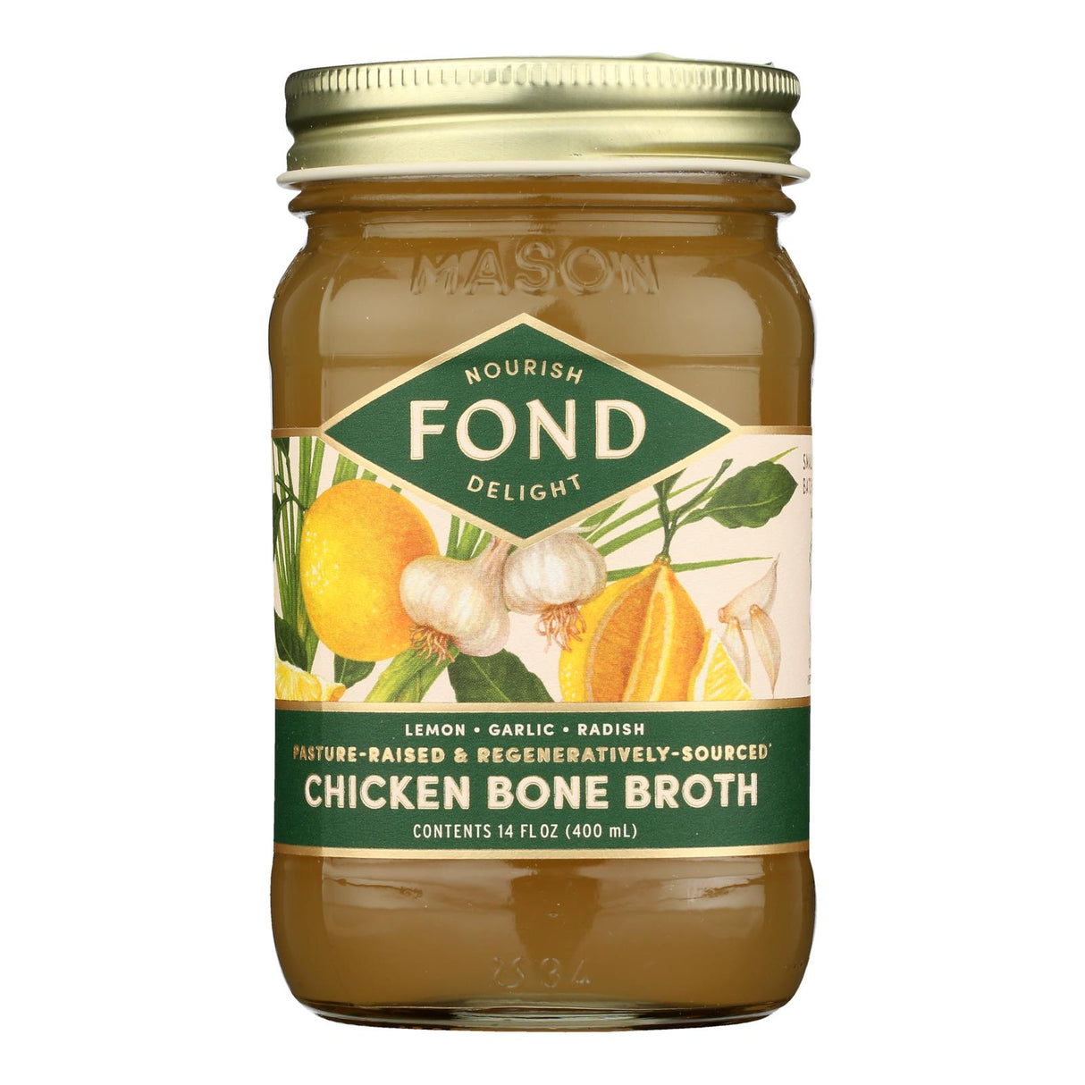 Broth, Chicken Bone, Seasoned, Glass, Lemon/Garlic/Radish,4 - 14 FLUID