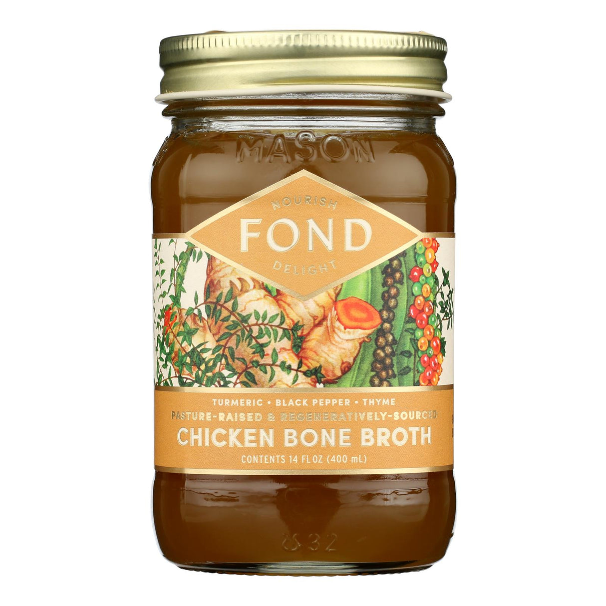 Broth, Chicken Bone, Seasoned, Glass, Turmeric/Black Pepper/Thyme,4 - 14 FLUID