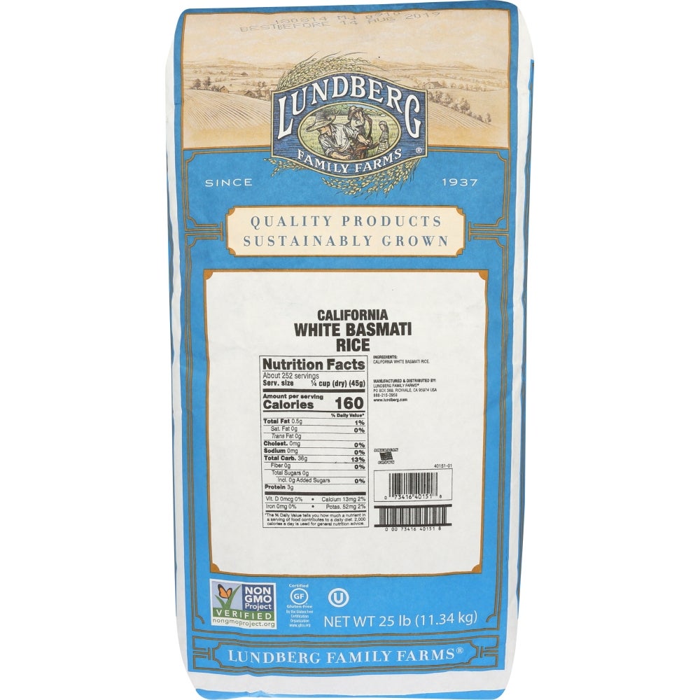 Rice, White Basmati, Aromatic, Long Grain,1 - 25 POUND