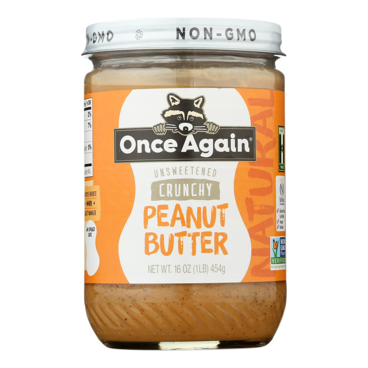 Peanut Butter, Unsweetened, Crunchy, Glass,6 - 16 OUNCE