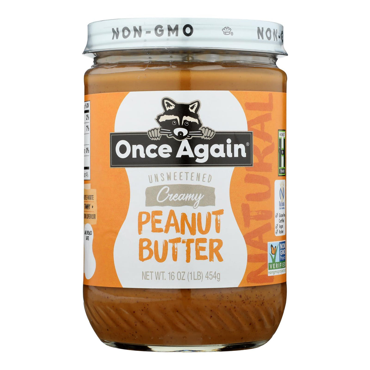 Peanut Butter, Unsweetened, Creamy, Glass,6 - 16 OUNCE