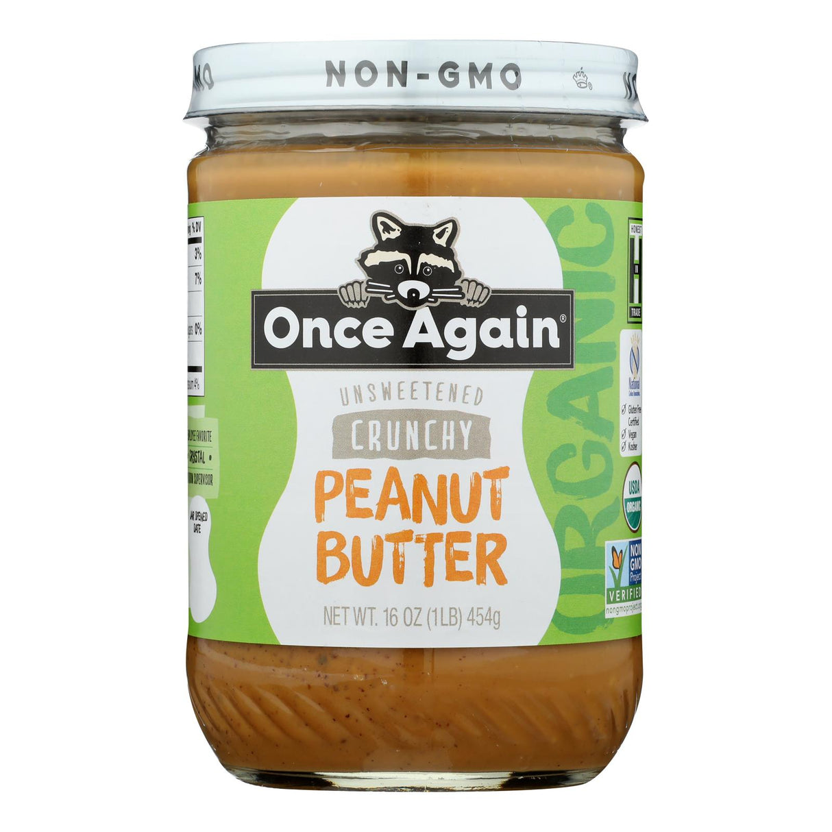 Peanut Butter, Unsweetened, Crunchy, Glass,6 - 16 OUNCE