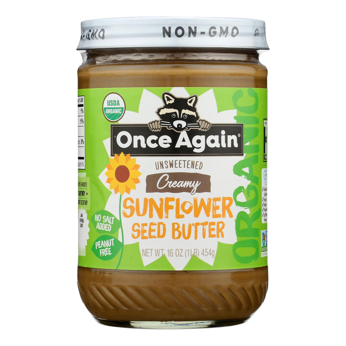 Sunflower Butter, Unsweetened, Creamy, Glass, No Salt Added,6 - 16 OUNCE