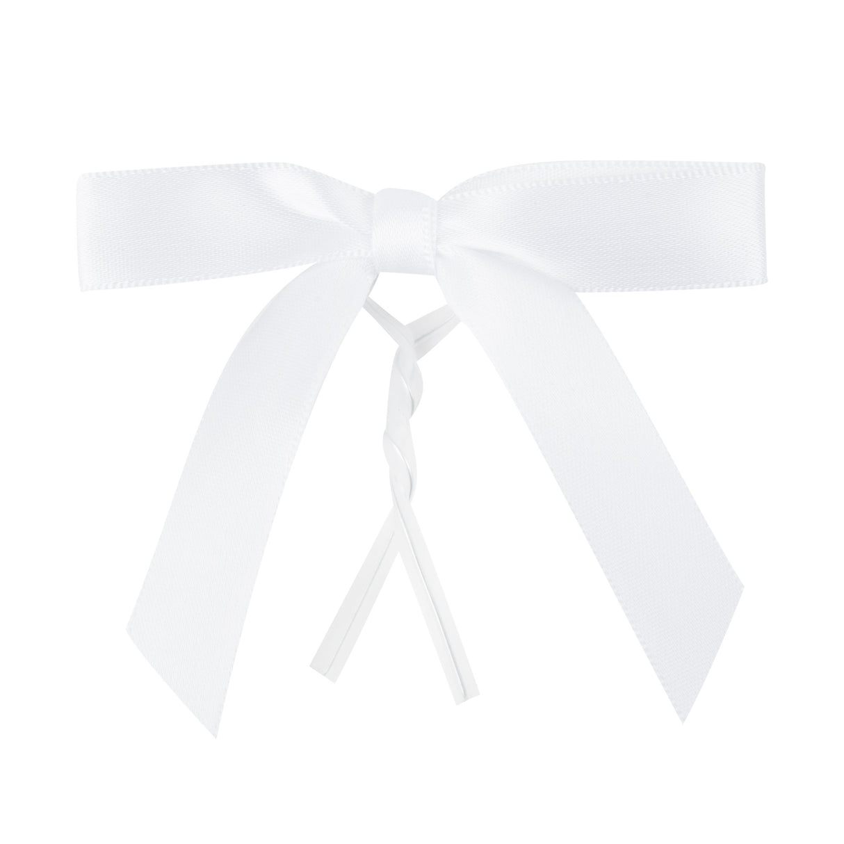 Bows, Twist Tie, Gift Tek 3 x 2.50 Inch, White, Polyester Satin, Pre-Tied,100 - 1 EACH