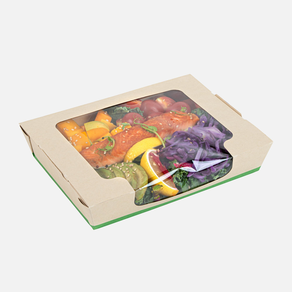 Box, Salad, Sustain 40 Ounce, PLA-Lined Paper, 8 x 4.75 x 1.50 Inch, includes Window,4 - 50 COUNT