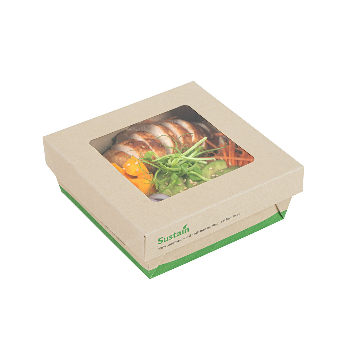 Containers, Take-Out, Sustain 27 Ounce, PLA-Lined Bamboo Paper, 5.25 x 5.25 x 2 Inch, Medium, with Window,4 - 50 COUNT