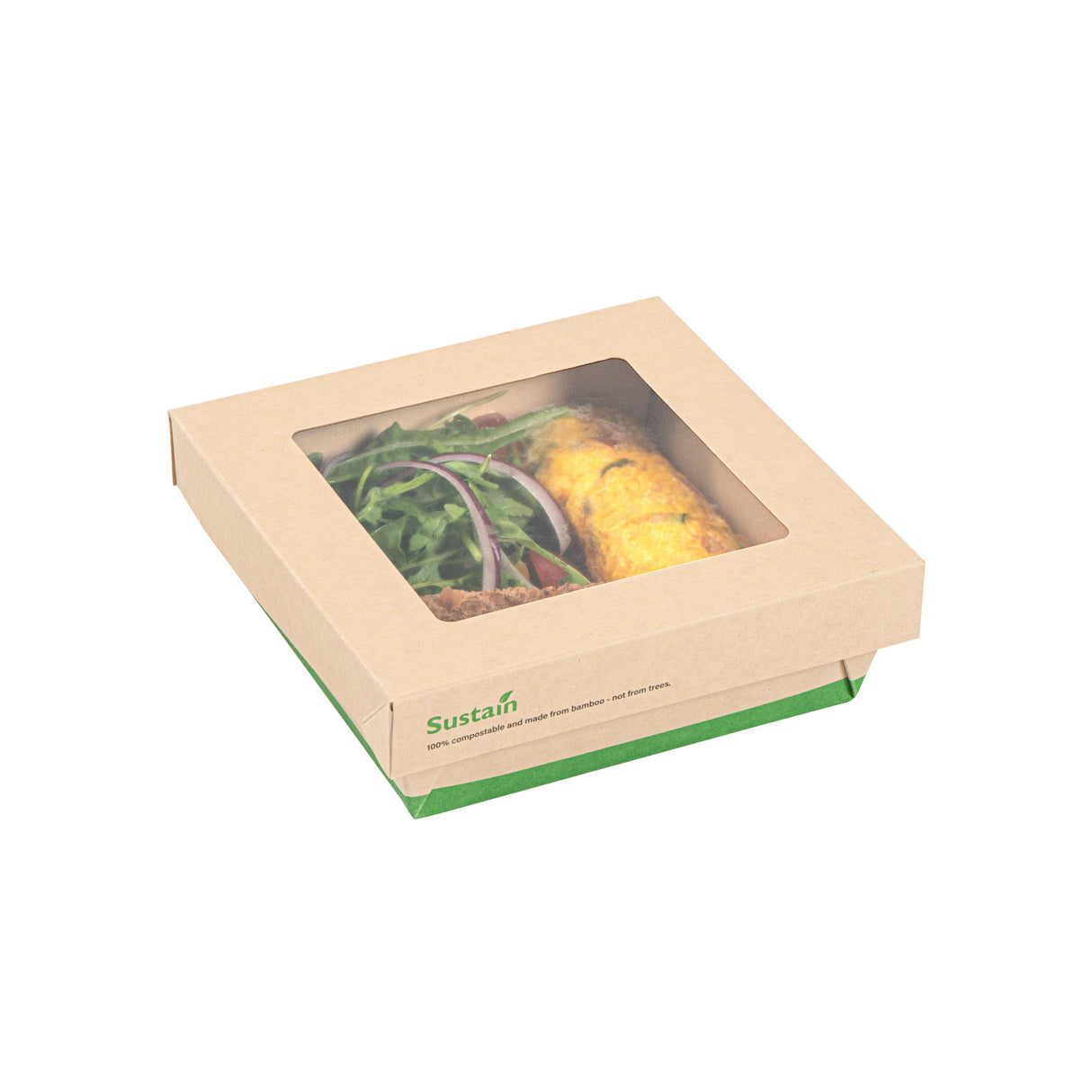 Containers, Take-Out, Sustain 34 Ounce, PLA-Lined Bamboo Paper, 6 x 6 x 2 Inch, Large, with Window,4 - 50 COUNT