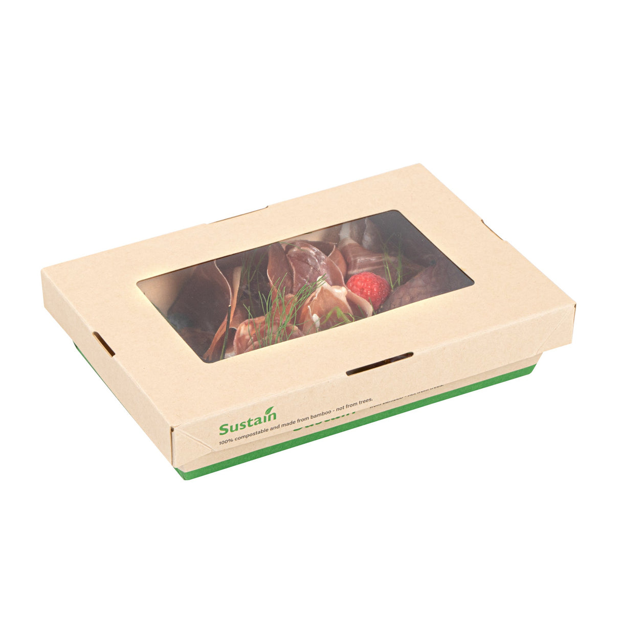 Containers, Take-Out, Sustain 28 Ounce, PLA-Lined Bamboo Paper, 7.50 x 5 x 1.50 Inch, Small, with Window,4 - 50 COUNT