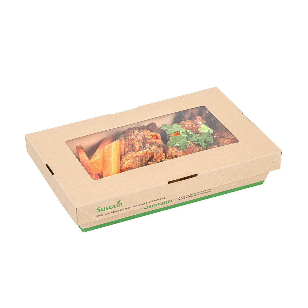Containers, Take-Out, Sustain 34 Ounce, PLA-Lined Bamboo Paper, 8.50 x 5.25 x 1.50 Inch, Large, with Window,4 - 50 COUNT
