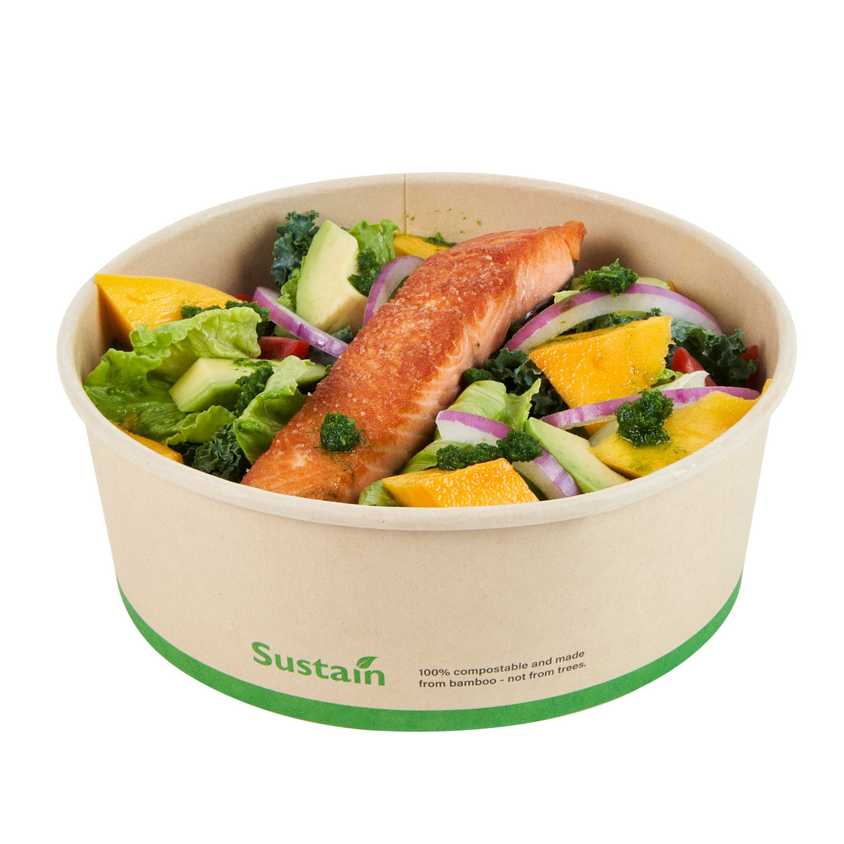 Containers, Salad, Sustain 44 Ounce, PLA-Lined Bamboo Paper, 7.25 x 7.25 x 2.50 Inch, Round,4 - 50 COUNT