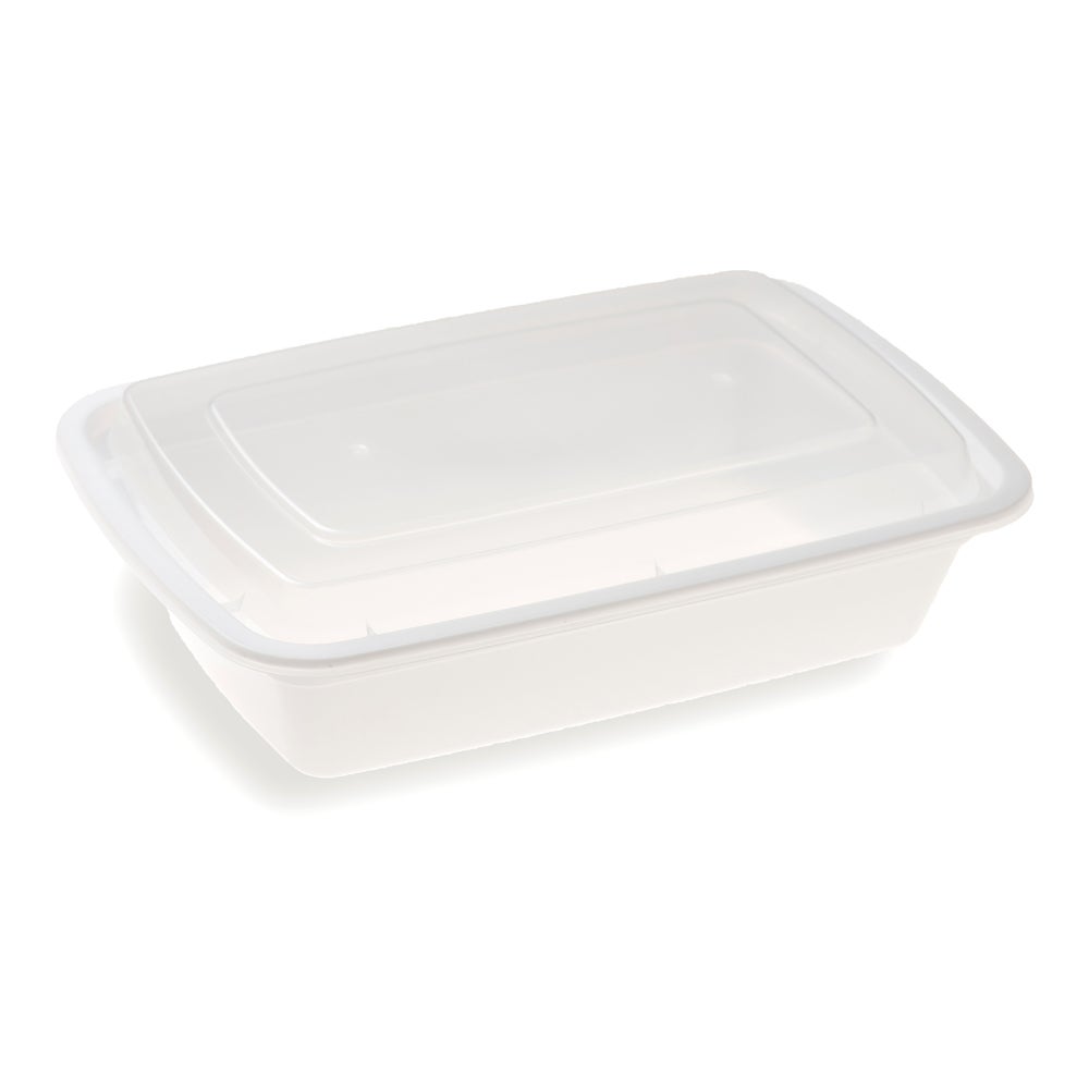 Box, To-Go, Asporto 28 Ounce, Microwavable Plastic, White, Rectangular, 8.75 x 6 x 1.50 Inch, includes Clear Lid,50 - 1 EACH